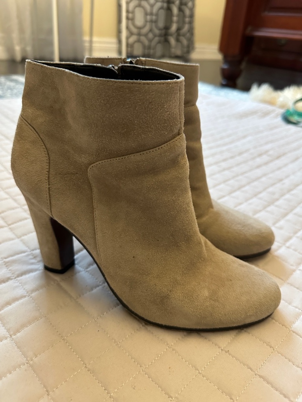 Sam Edelman Suede Ankle Booties in Taupe